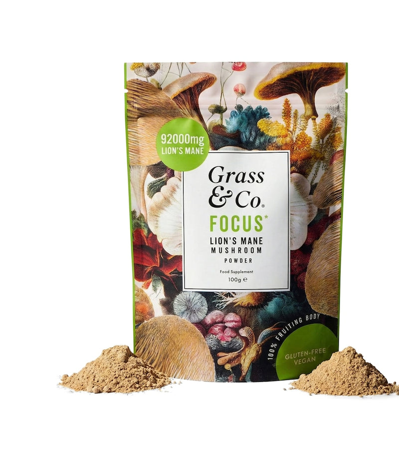 Grass & Co. Lion's Mane Mushroom Powder 100g, imported from the UK