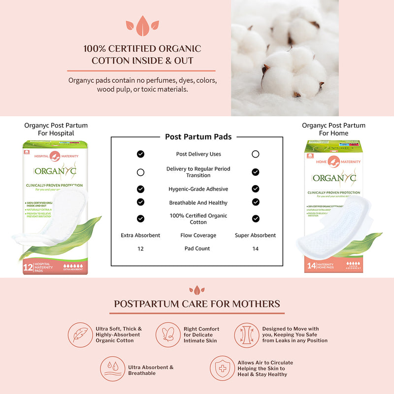 Organyc maternity pads 14 count, imported from the UK