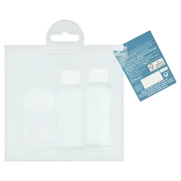 Superdrug Travel Bottle Set with 2x50ml bottles and 2x10ml jars (British brand)
