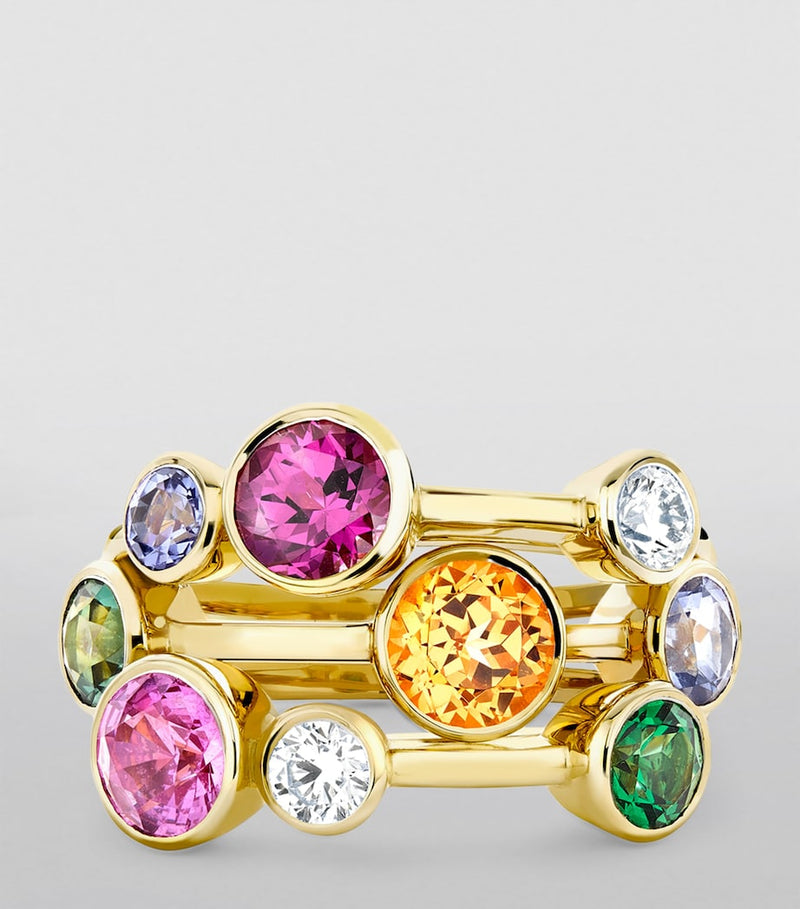 Boodles Raindance ring with multicoloured gemstones, imported from the UK