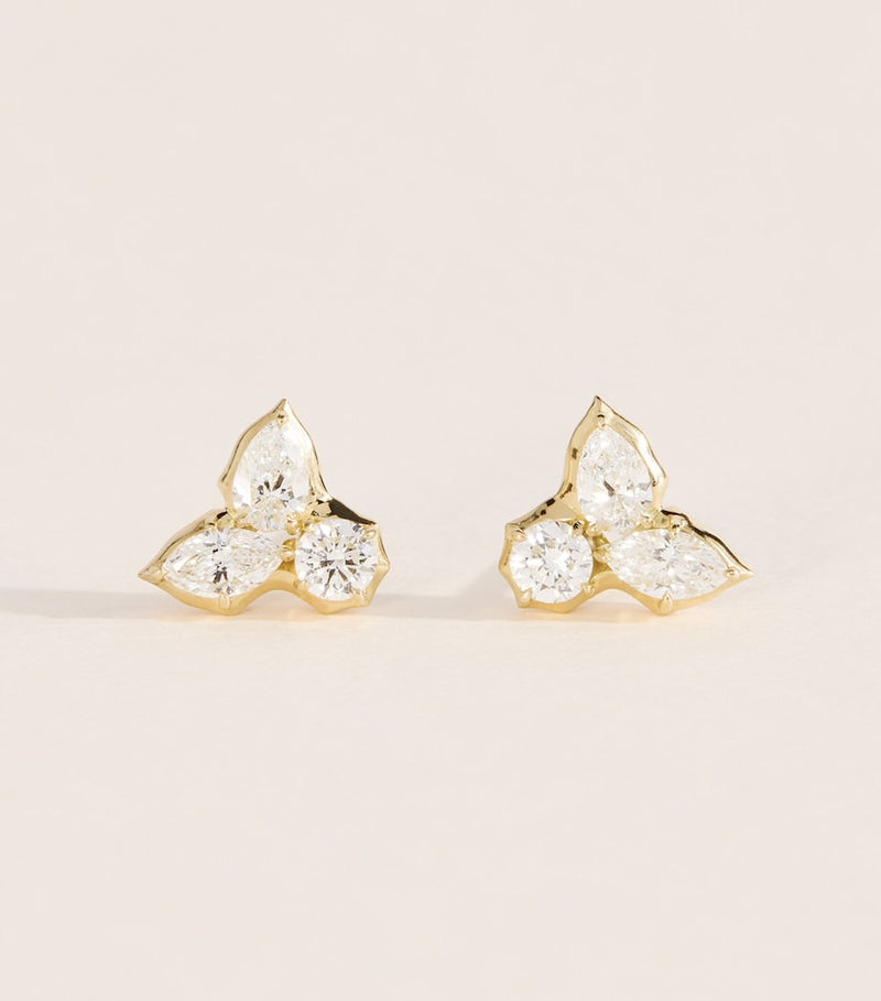 Jade Trau yellow gold diamond Poppy Cluster stud earrings - British product