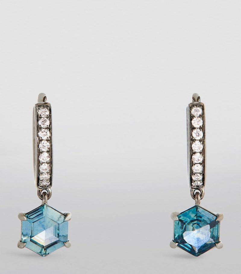 Eva Fehren diamond sapphire hoop earrings, imported from the UK