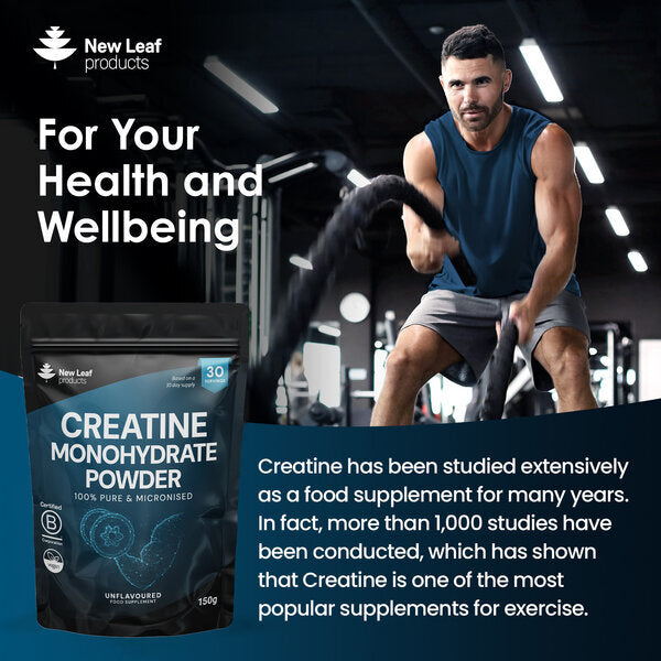 New Leaf creatine monohydrate powder micronized 150g, imported from the UK