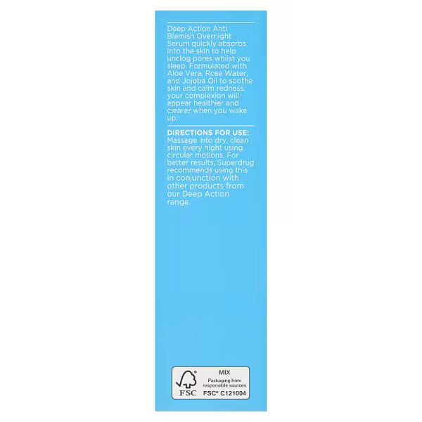 Superdrug Deep Action Overnight Serum 30ml, imported from the UK