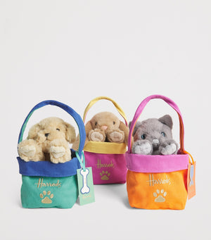 Small Canvas Bag with Fluffy Puppy Toy and Single Strap for Travel