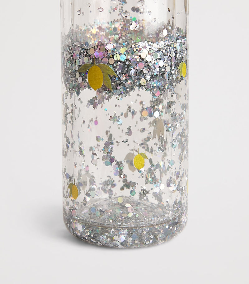 Konges Sløjd glitter lemon water bottle with carry strap - British product