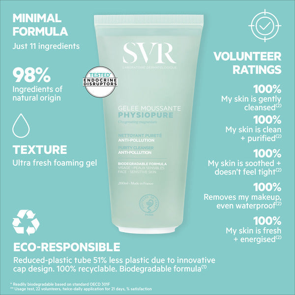 SVR Physiopure Foaming Gel Cleanser 200ml (British brand)