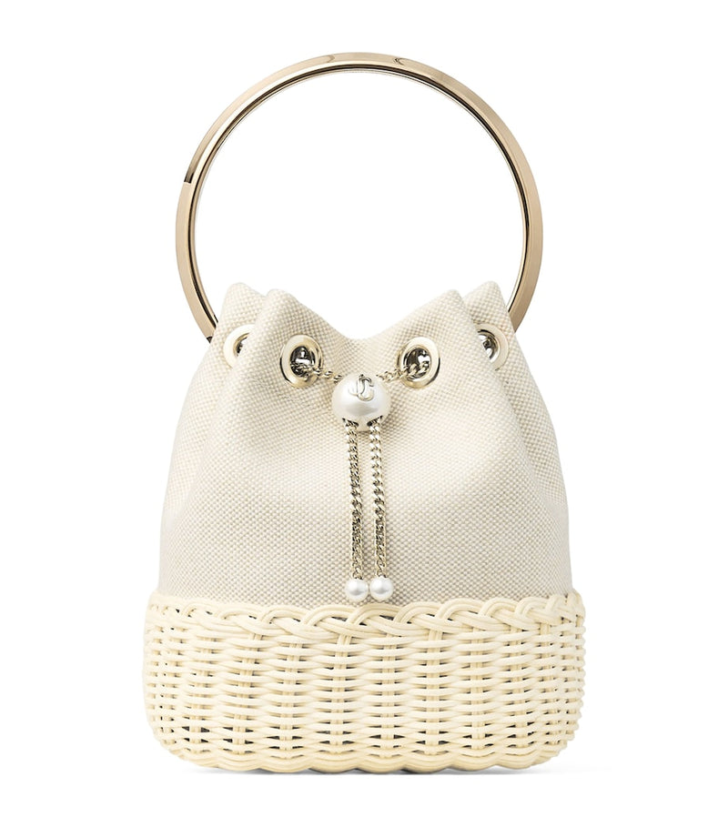 Jimmy Choo Bon Bon canvas and raffia top-handle bag, UK version