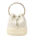 Jimmy Choo Bon Bon canvas and raffia top-handle bag, UK version