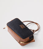Miu Miu Beau denim top-handle bag with calf leather trims (British brand)