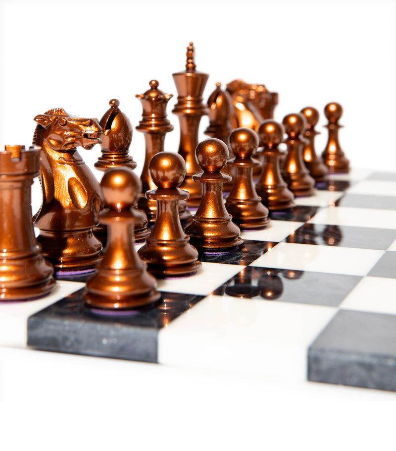 Purling Bold chess set with alabaster board and hand-painted pieces - British product