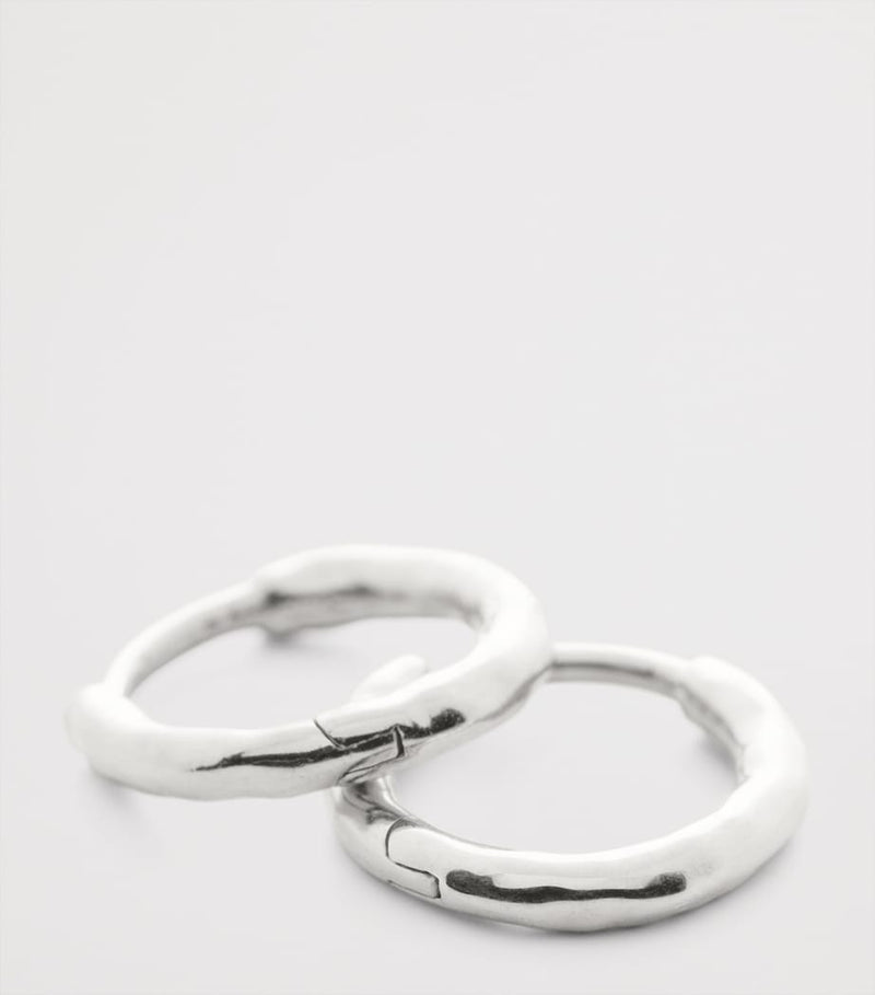 Monica Vinader silver huggie earrings with textured finish, imported from the UK