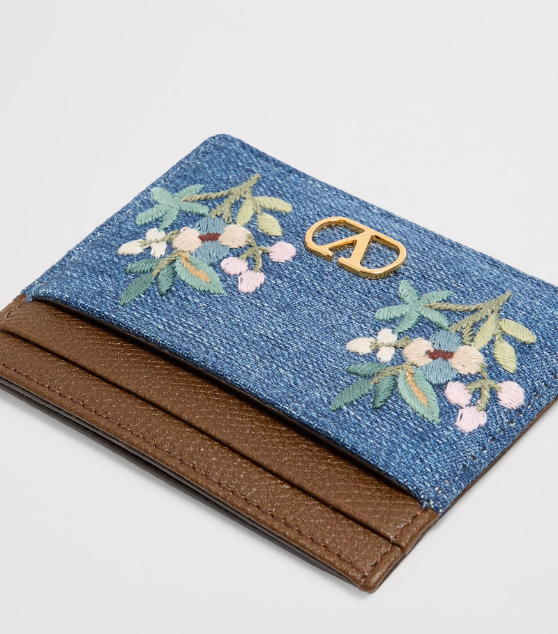 Valentino Garavani denim-leather VLogo signature card holder, UK version
