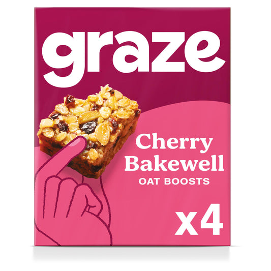 Graze Cherry Bakewell Fibre Oat Boosts 4x30g Bars Sainsburys   