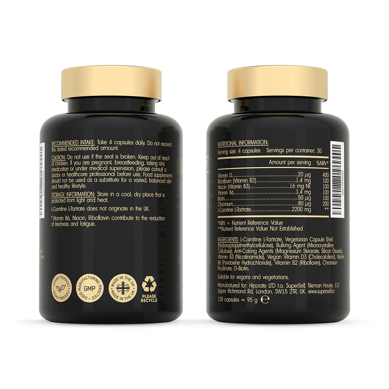 SuperSelf L-Carnitine with vitamins D and B complex 120 capsules (British brand)