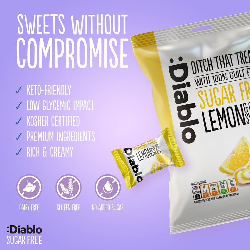 Diablo sugar free lemon and cream sweets 75g, UK version