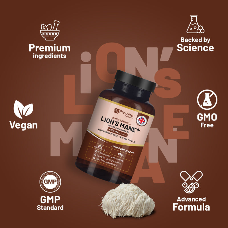 Prowise Lion's Mane supplement 4000mg vegan tablets - British product