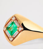 Suzanne Kalan yellow gold emerald diamond signet ring, imported from the UK
