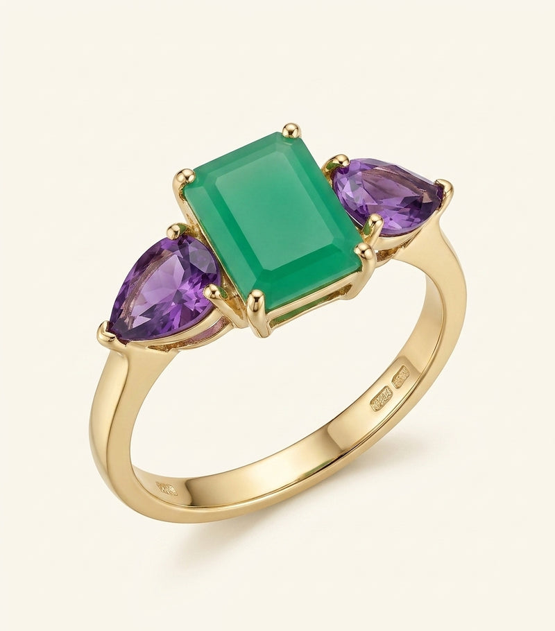 Cartier Les Berlingots ring rose gold with chrysoprase and amethyst - British product