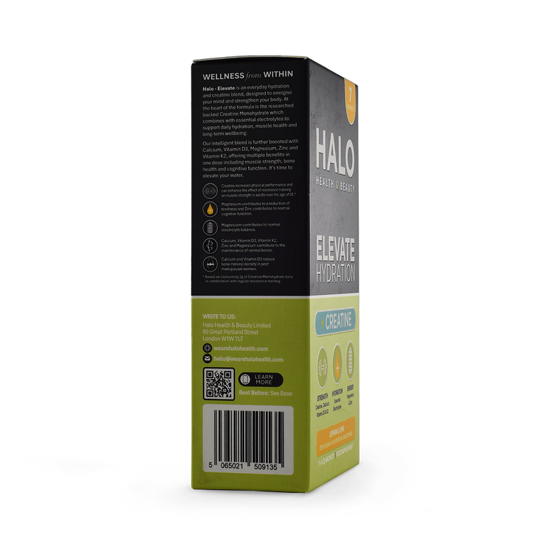 Halo Elevate hydration creatine electrolytes lemon lime 7 sachets (British brand)