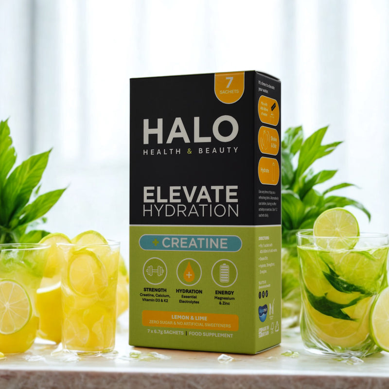 Halo Elevate hydration creatine electrolytes lemon lime 7 sachets (British brand)