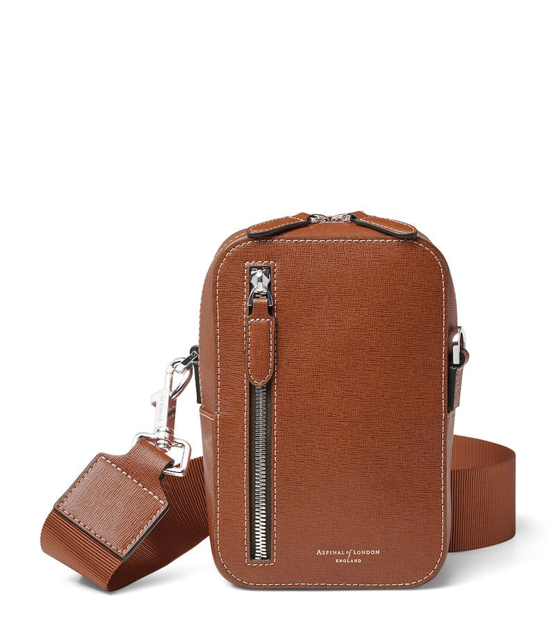 Aspinal of London leather Reporter North South cross-body bag, imported from the UK