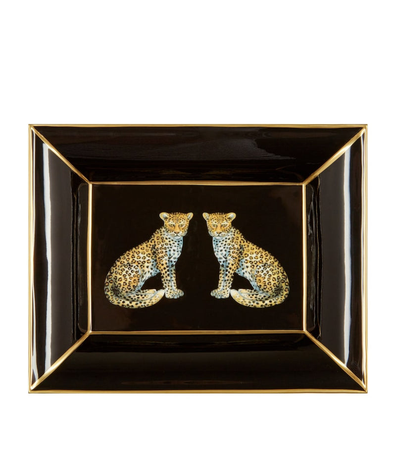 Halcyon Days leopard trinket tray, UK version