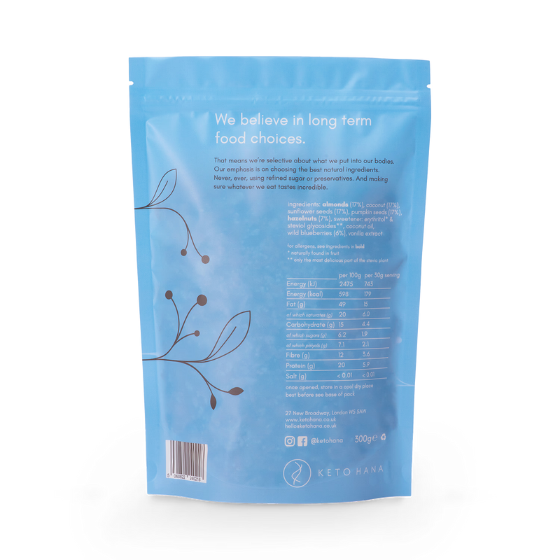 Keto Hana wild blueberry granola 300g, imported from the UK