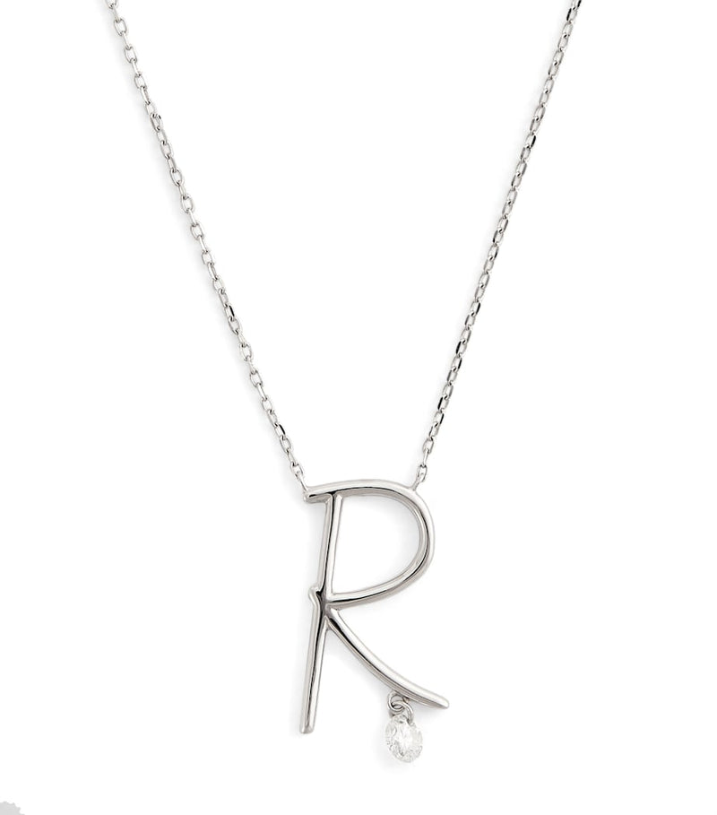 Persée white gold alphabet necklace letter R diamond (British brand)