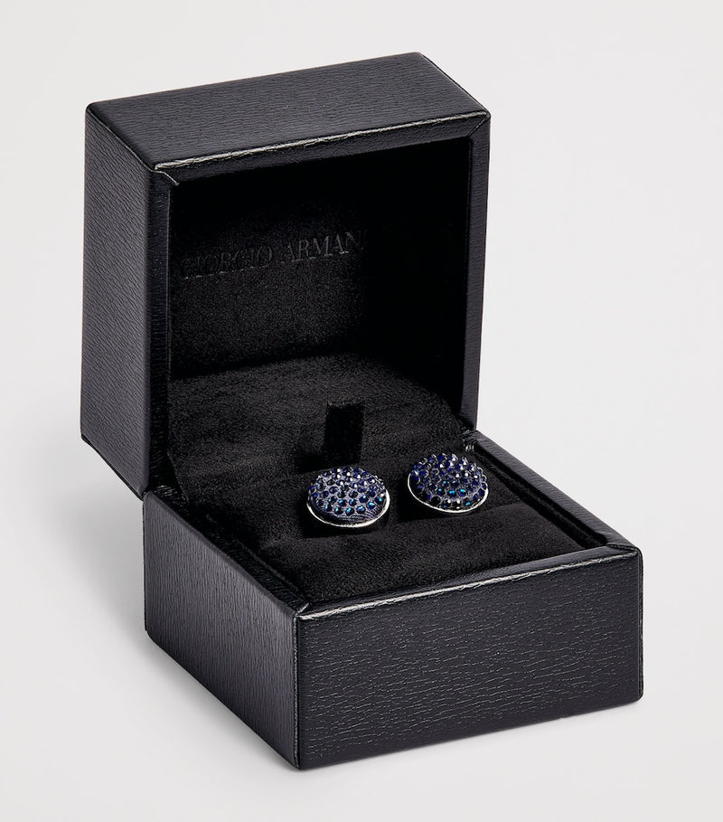 Giorgio Armani sterling silver cufflinks with blue pavé crystals, imported from the UK