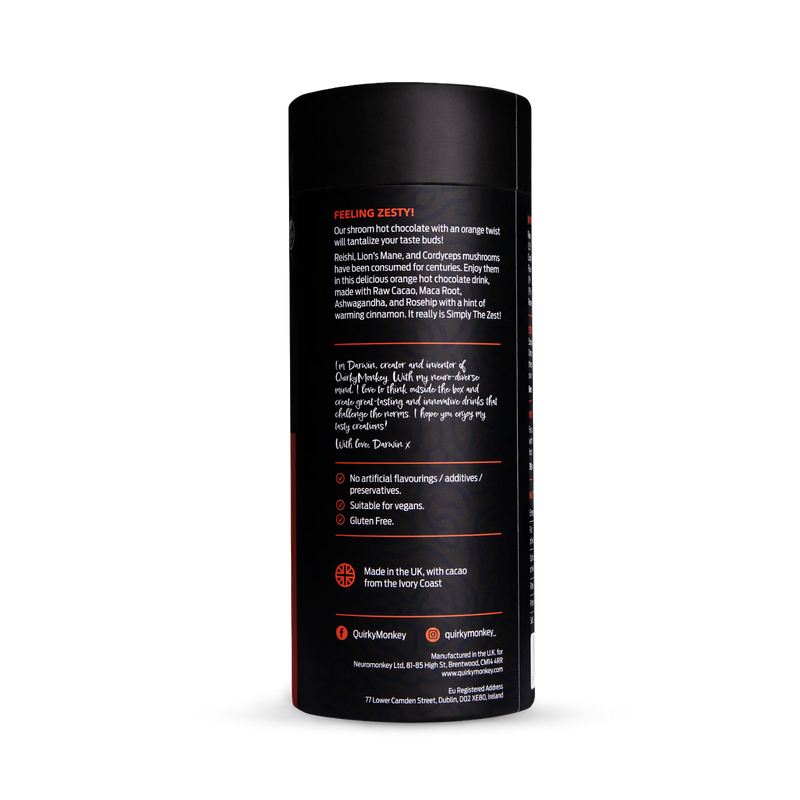 Quirky Monkey mushroom orange hot chocolate mix 150g, imported from the UK