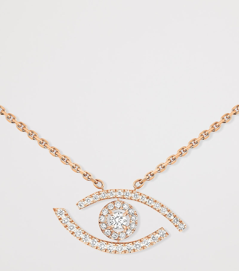 Messika lucky eye pink gold pave diamond necklace 0.29ct, imported from the UK