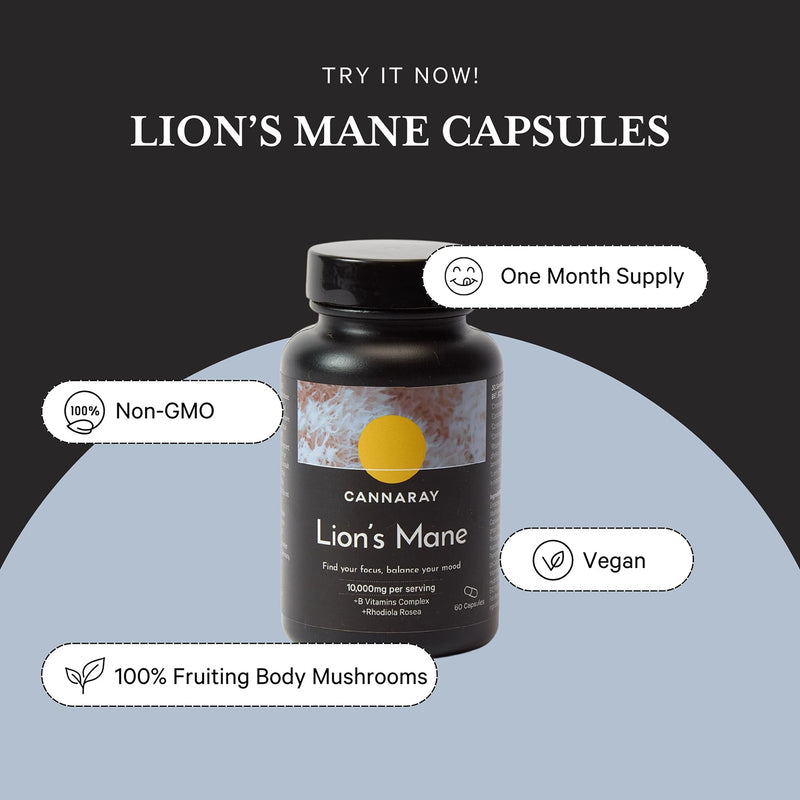 Cannaray Lion's Mane supplement 60 capsules - British product