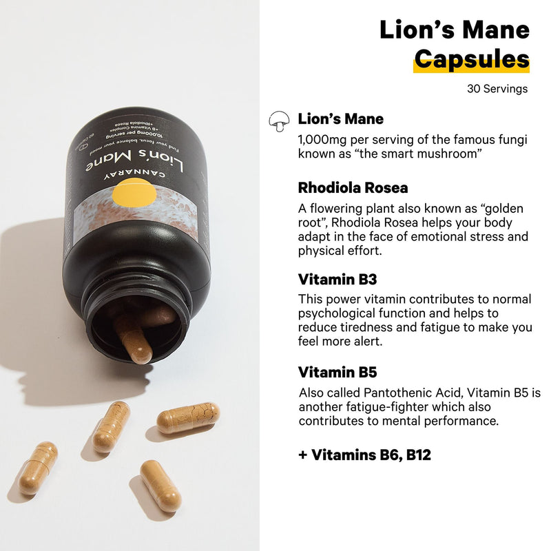 Cannaray Lion's Mane supplement 60 capsules - British product