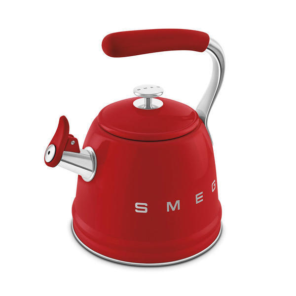 Smeg stovetop whistling kettle in red 2.3L, imported from the UK