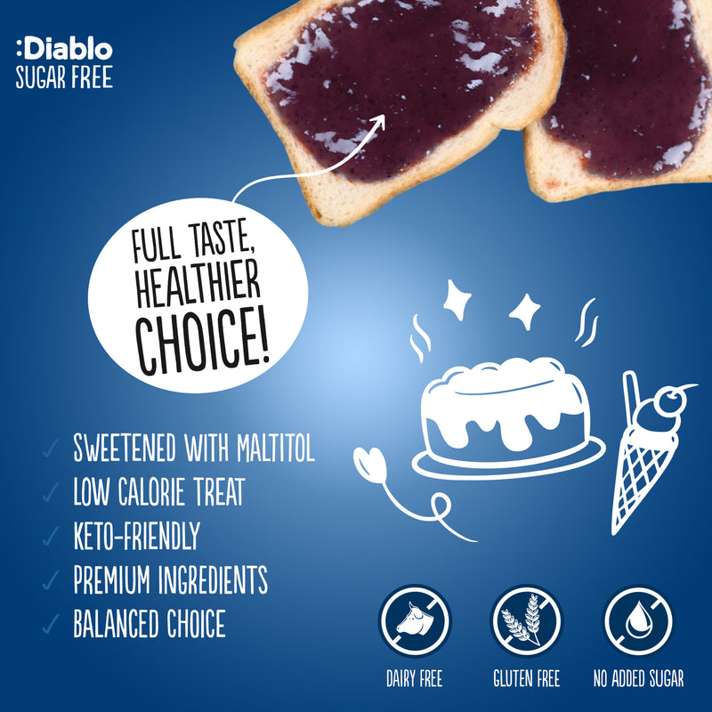 Diablo blueberry dessert sauce no added sugar 350g pack of 10, imported from the UK