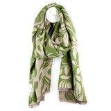 Superdrug POM Green & Beige Leaf Silhouette Jacquard Scarf- Buy online at McGrocer