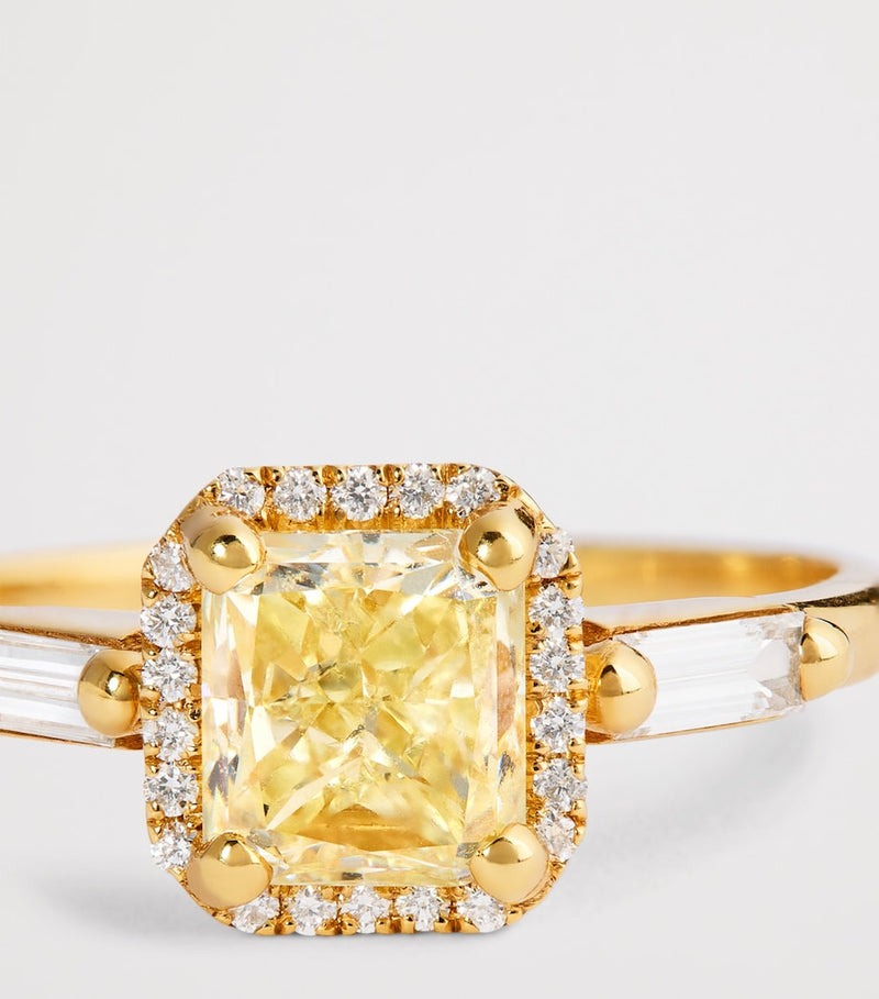Suzanne Kalan halo ring in yellow gold with diamonds, imported from the UK