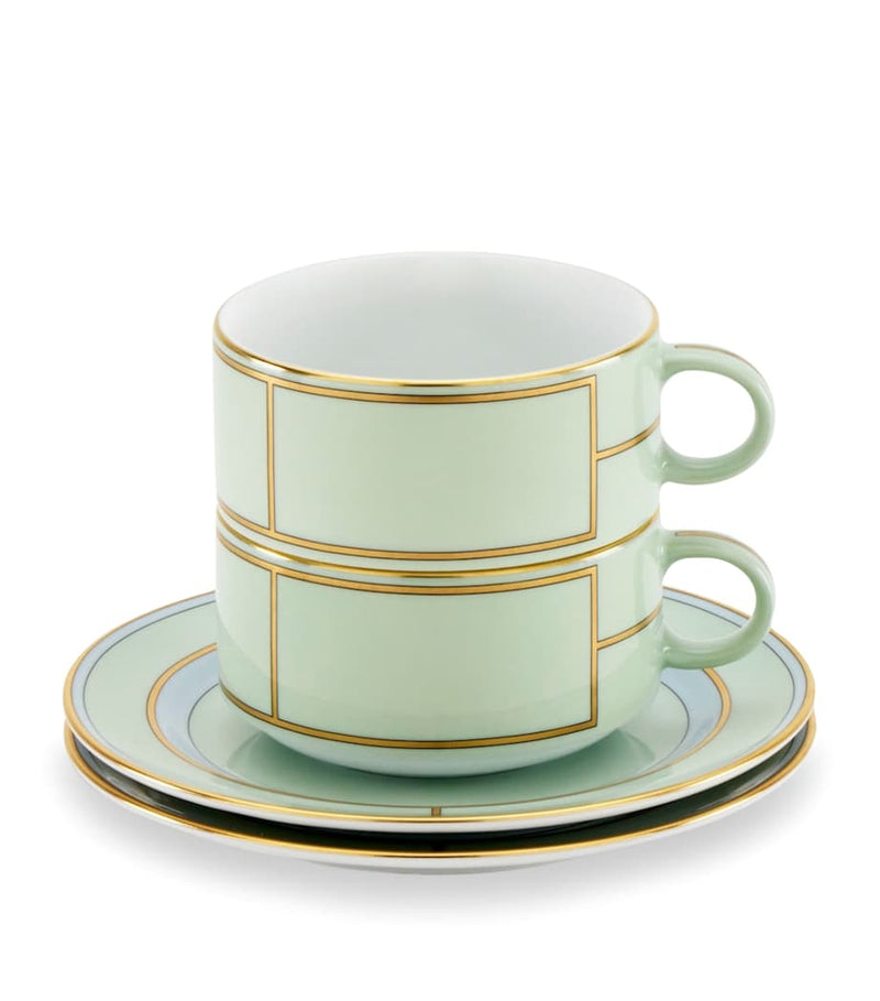 GINORI 1735 Verde teacup and saucer set of 2 - British product