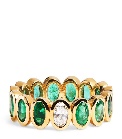 Harrods SHAY Yellow Gold Diamond and Emerald Eternity Ring- Buy online at McGrocer