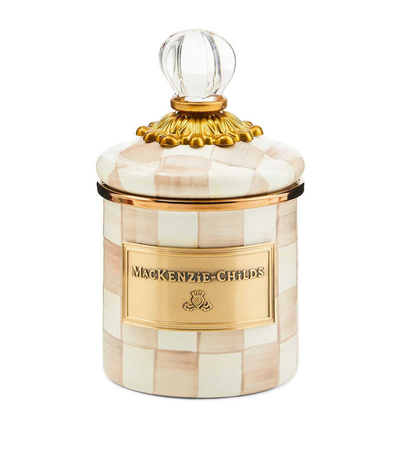 MacKenzie-Childs mini Mocha Check canister, imported from the UK