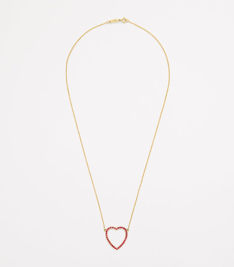 Jennifer Meyer large open heart necklace with rubies, imported from the UK