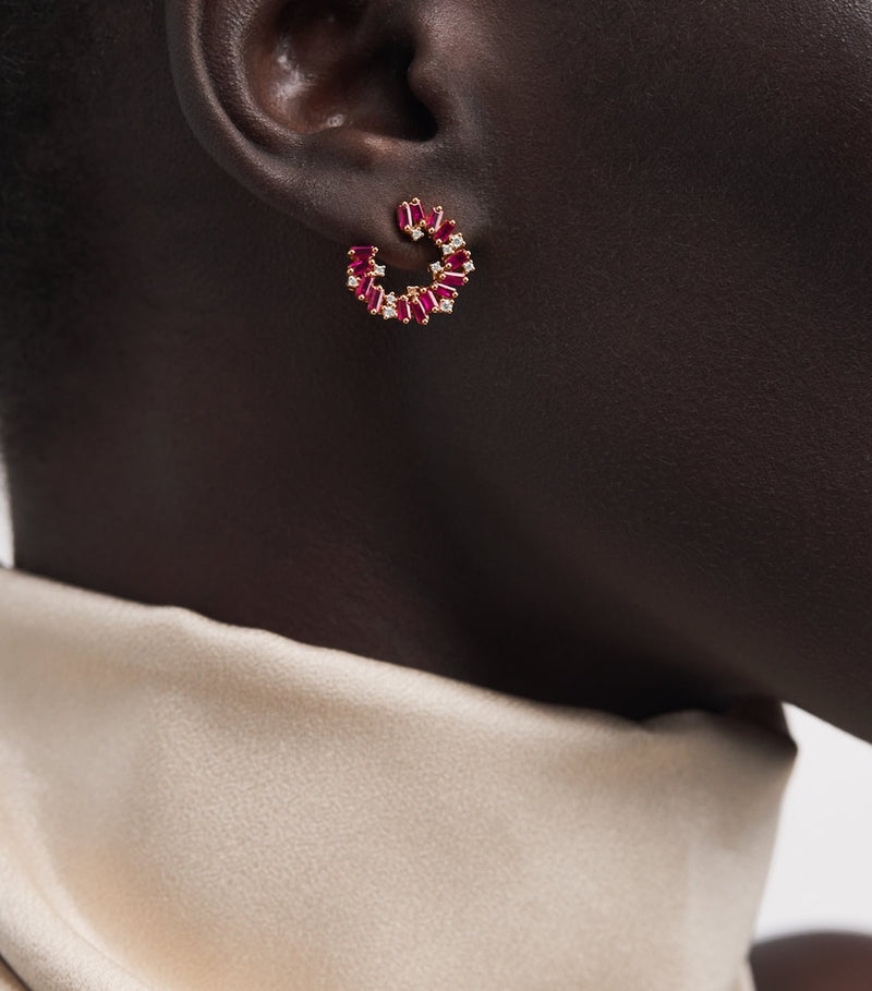 Suzanne Kalan Frenzy spiral earrings with rubies and diamonds (British brand)