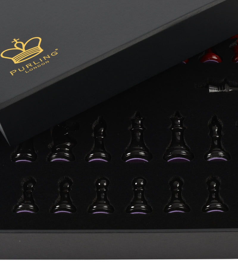 Purling stone chess set with Italian leather and gold, imported from the UK