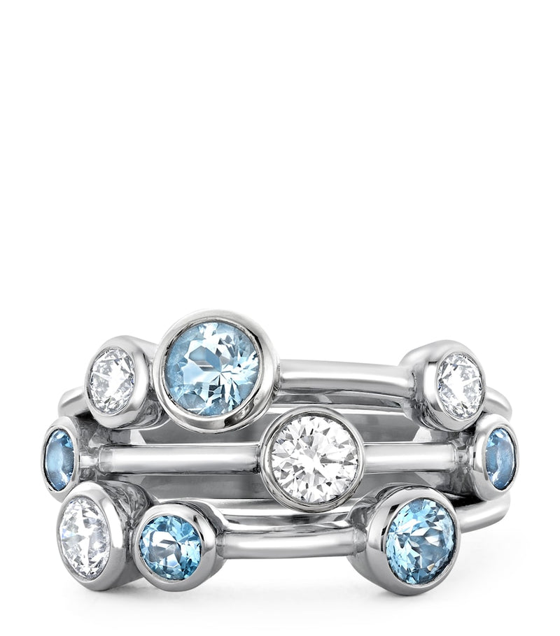 Boodles platinum cluster ring with diamonds and aquamarines - British product