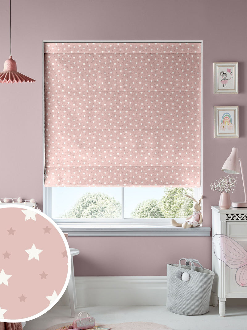 Blush pink 100% cotton Ditsy Stars Roman blinds (British brand)