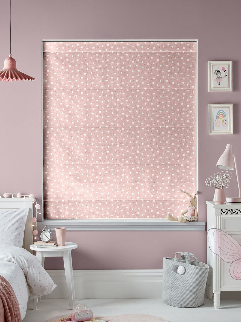 Blush pink 100% cotton Ditsy Stars Roman blinds (British brand)