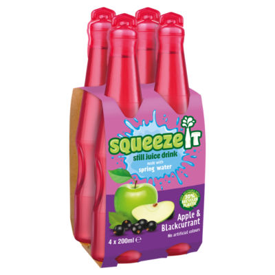 Squeeze It Apple & Blackcurrant juice drink 4x200ml (British brand)