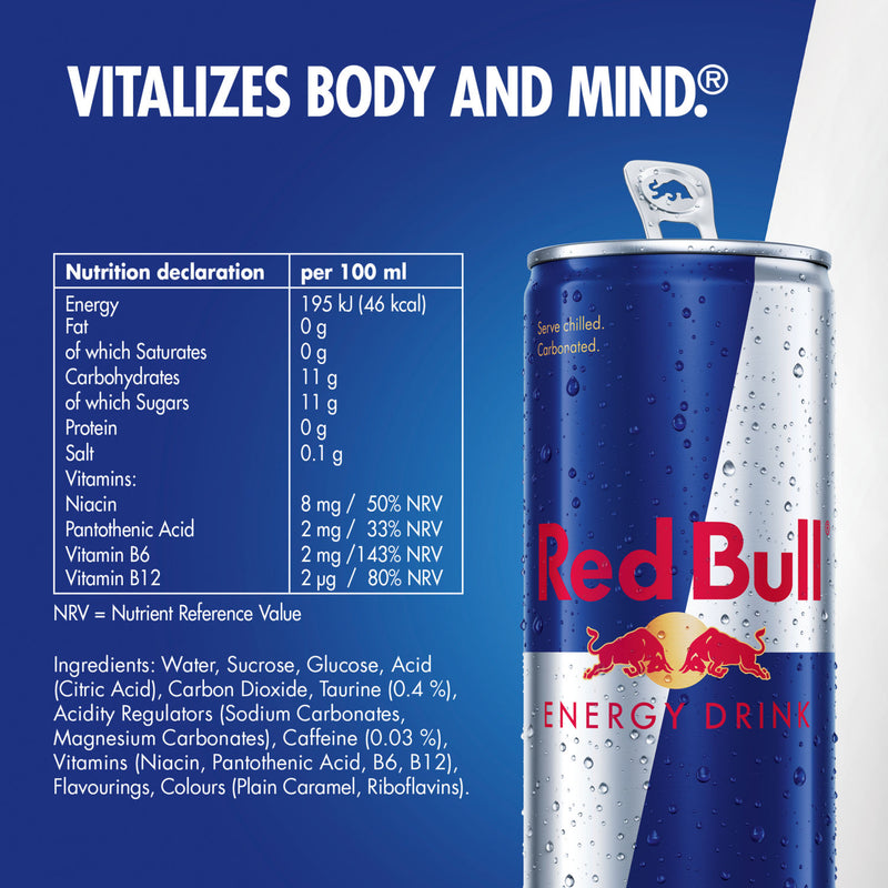 Red Bull energy drink 250ml, imported from the UK