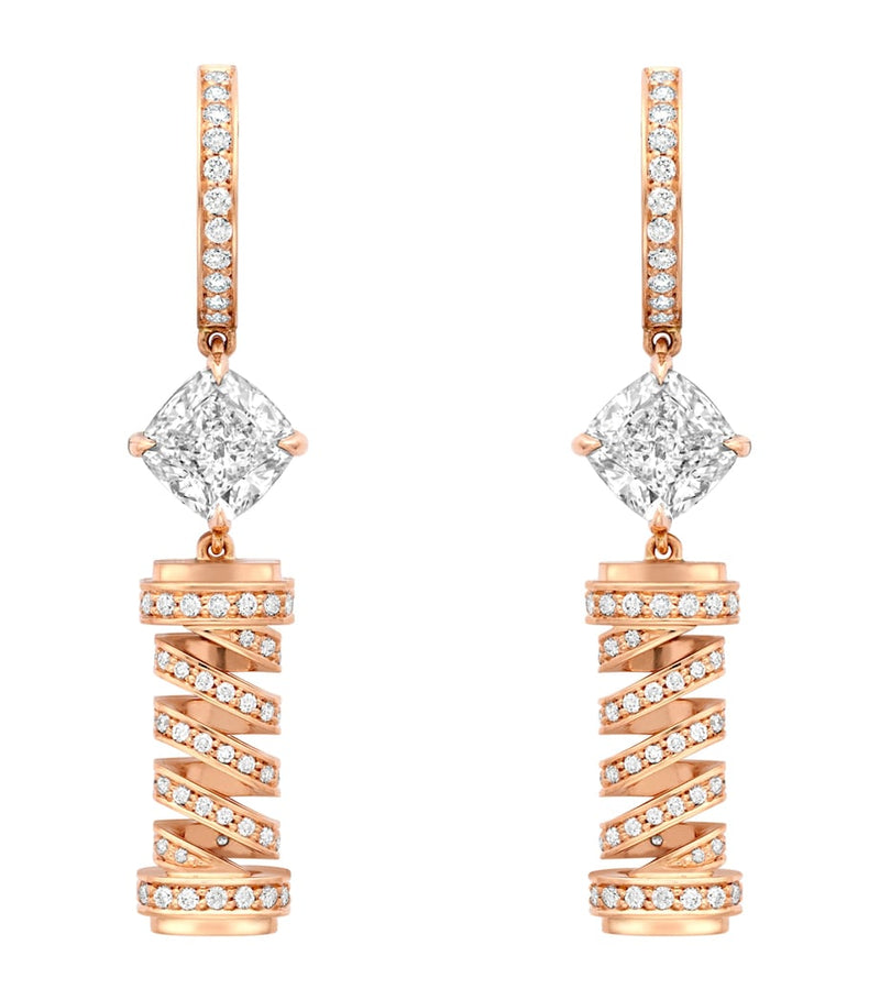 Boodles rose gold diamond Tudor Skyline earrings, imported from the UK